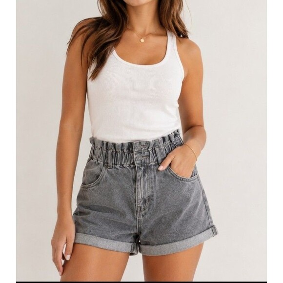 Vervet Pants - VERVET Elastic Waist High Rise Gray Jean Shorts Women's Size S
